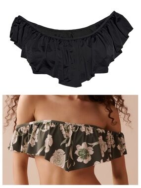 Black LA VIE EN ROSE AQUA Ruffle Bandeau Bikini Top Coquette Beachy